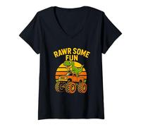 Femme Mignon T-Rex Monster Truck Adventure Kids Dinosaure Fête d'anniversaire T-Shirt avec Col en V