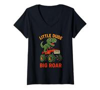 Femme Mignon T-Rex Monster Truck Big Roar Boys Dinosaure pour enfants T-Shirt avec Col en V