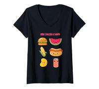 Femme Mignon vacances d'été BBQ Season is Here Barbecue Grill Lover T-Shirt avec Col en V