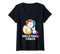 Femme Mignon Volley-Ball Licorne Entraîneur De Volley-Ball T-Shirt avec Col en V