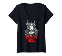 Femme Mignonne comme l'enfer Lilith Angel of Darkness Gothic T-Shirt avec Col en V
