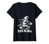 Femme Mignonne sorcière Gothique Kawaii Witchcraft Goth T-Shirt avec Col en V