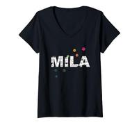 Femme Mila - Un Beau nom avec des Papillons. T-Shirt avec Col en V