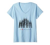 Femme Milan Dôme de Milan Vintage Italie Amour I Love Milano T-Shirt avec Col en V