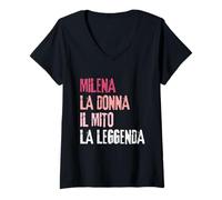 Femme Milena La Donna Il Mito La Leggenda Festa di Compleanno T-Shirt avec Col en V