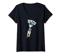 Femme Miles Davis Naissance de la Trompette géométrique Cool T-Shirt avec Col en V