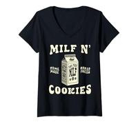 Femme Milf Cookies Milk Homemade Baked Fresh Funny Adult Humor T-Shirt avec Col en V