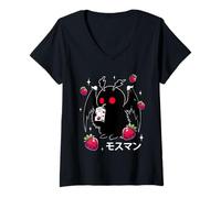 Femme Milk-Shake à la Fraise Mothman Kawaii Cryptid T-Shirt avec Col en V