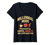 Femme Millénaire Mode Café Anxiété Douleur de Dos Drôle T-Shirt avec Col en V