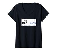 Femme Millwall The Den Plaque de rue emblématique T-Shirt avec Col en V