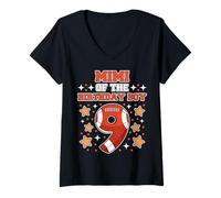 Femme Mimi of The Birthday Boy 9 Football Sports 9ème fête pour Enfants T-Shirt avec Col en V