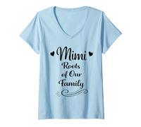 Femme Mimi Roots of Our Family - Fière et aimante Famille Grand-mère T-Shirt avec Col en V