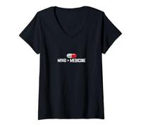 Femme Mind Greater Medicine Placebo T-Shirt avec Col en V