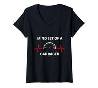 Femme Mind Set of A Car Racer Guy EKG Compteur de Vitesse Racing Guy T-Shirt avec Col en V