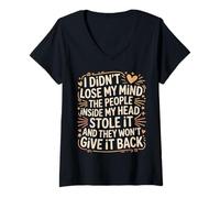 Femme Mind Stolen by People in My Head Won't Give It Back - T-Shirt avec Col en V