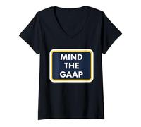 Femme Mind The GAAP Funny Accountable Bookkeeper Accounting Pun Fun T-Shirt avec Col en V
