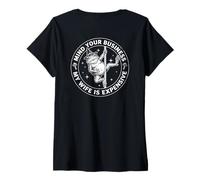 Femme Mind Your Business My Wife is Expensive Funny Frog Husband T-Shirt avec Col en V