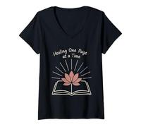 Femme Mindfulness Journal Self Care Thérapie du Bien-être Mental T-Shirt avec Col en V