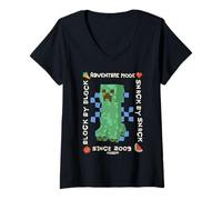 Femme Minecraft Adventure Mode Block by Block Snack by Snack 2009 T-Shirt avec Col en V