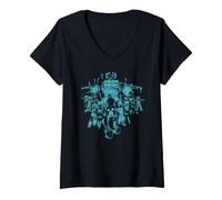 Femme Minecraft Dungeons 2 Blue Glowing Monster Mobs Attack Warden T-Shirt avec Col en V