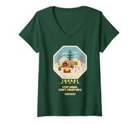 Femme Minecraft Noël Stay Warm Craft Campfires Snow Globe T-Shirt avec Col en V, Vert Forêt, XXL