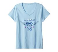 Femme Minecraft See It Through to The End Ender Dragon Line Art T-Shirt avec Col en V