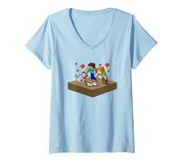 Femme Minecraft Steve and Alex Take Care of Their Beloved Pets T-Shirt avec Col en V