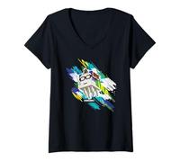 Femme Minecraft Steve Flying with Happy Ghast Wearing Glasses T-Shirt avec Col en V