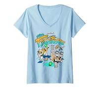 Femme Minecraft Team Fighters Cat and Wolf Companion Mobs Running T-Shirt avec Col en V