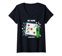 Femme Minecraft Valentine's Day Be Mine Creeper Valentine's Card T-Shirt avec Col en V