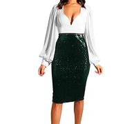 Femme Mini Jupe Noir Femme Couleur Unie Paillettes Mode Taille Haute Hanche Mince Décontractée Demi-Corps Jupe Bijoux Femme, vert, XL