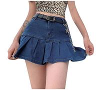 Femme Mini Jupe Sexy Couleur Unie Taille Haute Jupe Courte En Jean à Volants Jupe TrapèZe Jupe Femme Chic Et Elegant Confortable Et Respirant D'éTé ExtéRieur DéContractéE