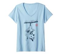 Femme Mini Opossum Illustration Vintage Timbre Japonais T-Shirt avec Col en V