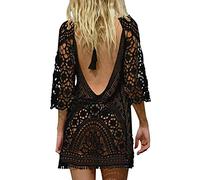 Femme Mini Robes de Plage Tunique Pull Kimono Bohême Mode Dos Nu Bikini Cover Up Crochet Blouse Taille Unique