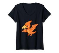 Femme Mini vol ptérodactyle Mignon Dinosaure Kawaii T-Shirt avec Col en V