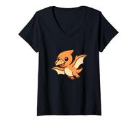 Femme Mini vol ptérodactyle Mignon Dinosaure Kawaii T-Shirt avec Col en V