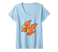 Femme Mini vol ptérodactyle Mignon Dinosaure Kawaii T-Shirt avec Col en V