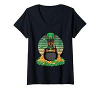 Femme Miniature Pinscher St Patricks Day Leprechaun Shamrock T-Shirt avec Col en V