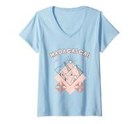 Femme Minimal Boho Travel Line Art Madagascar Vacances T-Shirt avec Col en V