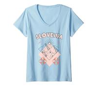 Femme Minimal Boho Travel Line Art Slovénie Vacances T-Shirt avec Col en V