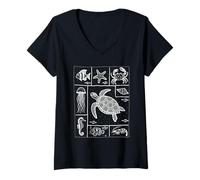 Femme Minimalist Line Art Tortue de mer Océan Marine Life Summer T-Shirt avec Col en V