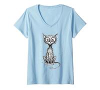 Femme Minimaliste Cat Art Scribble Abstract Line Sketch Drawing T-Shirt avec Col en V