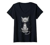 Femme Minimaliste Cat Art Scribble Abstract Line Sketch Drawing T-Shirt avec Col en V