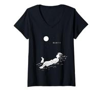 Femme Minimaliste Dreamy Night Anime Girl Rabbit Harajuku T-Shirt avec Col en V