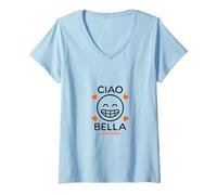 Femme Minimaliste Grin Ciao Bella Italian ESTD 2025 Motif cœurs T-Shirt avec Col en V