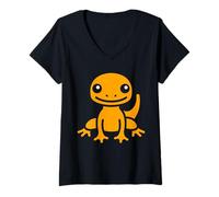 Femme Minimaliste Petite Salamandres lézard Simple Salamandre T-Shirt avec Col en V