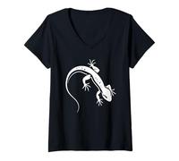 Femme Minimaliste Petite Salamandres lézard Simple Salamandre T-Shirt avec Col en V