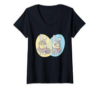 Femme Minions Dave & Carl Easter Bunny Duo T-Shirt avec Col en V