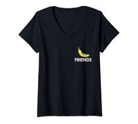 Femme Minions Friends Side Bob + Tim Banana Friends T-Shirt avec Col en V