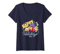 Femme Minions Happy-ish Holidays Funny Christmas T-Shirt avec Col en V